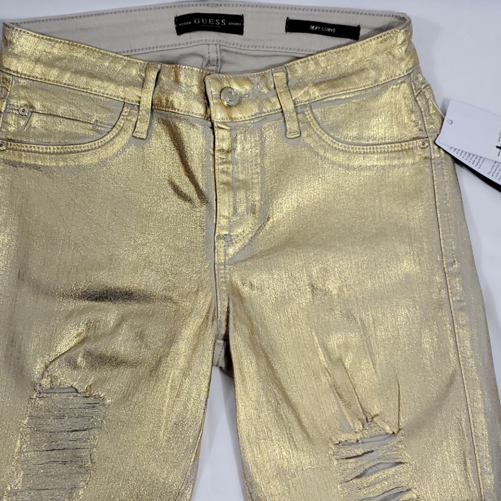 NWT Guess Los Angeles Metallic Sexy Curve Jeans - Picture 2 of 15